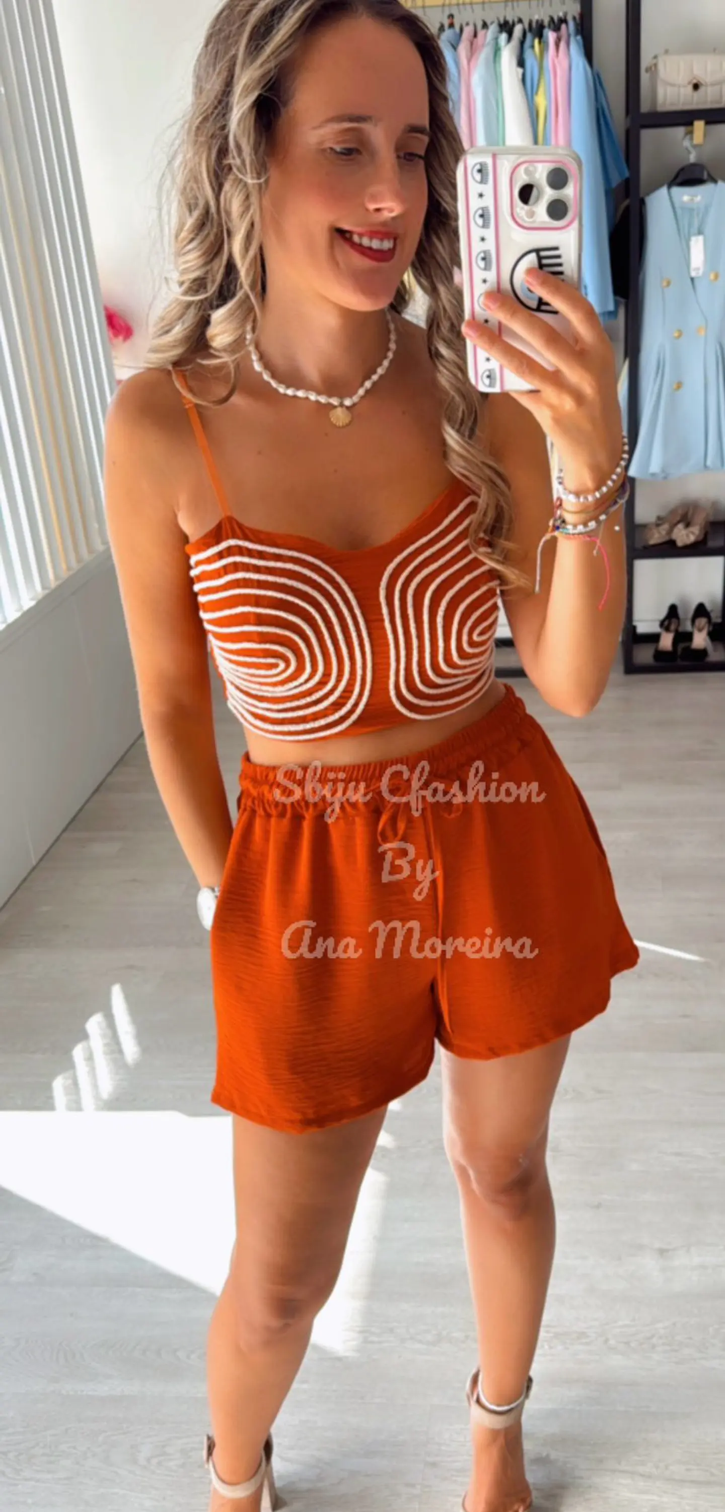 Conjunto de calção e top com efeito de corda 8