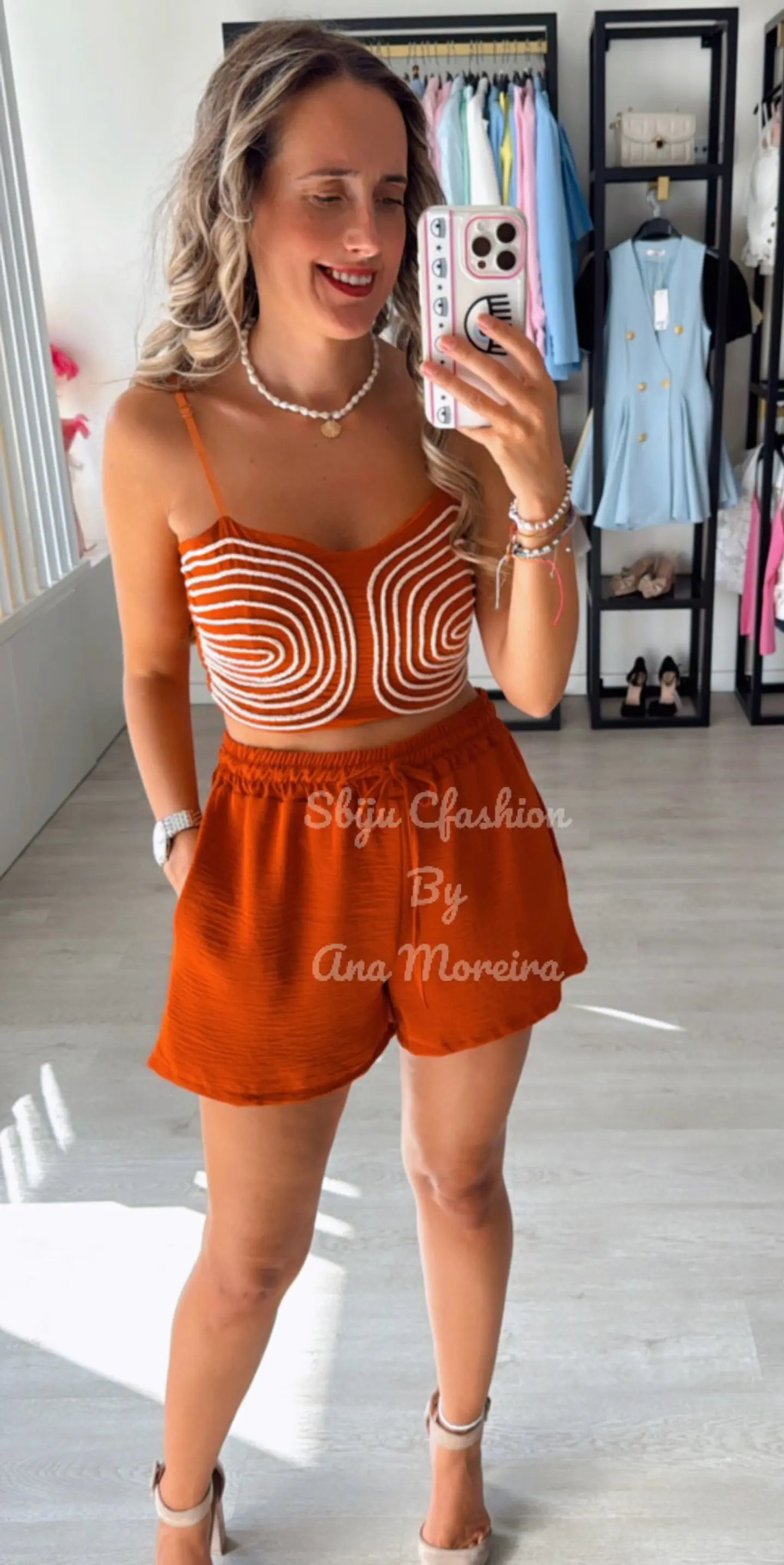 Conjunto de calção e top com efeito de corda 10