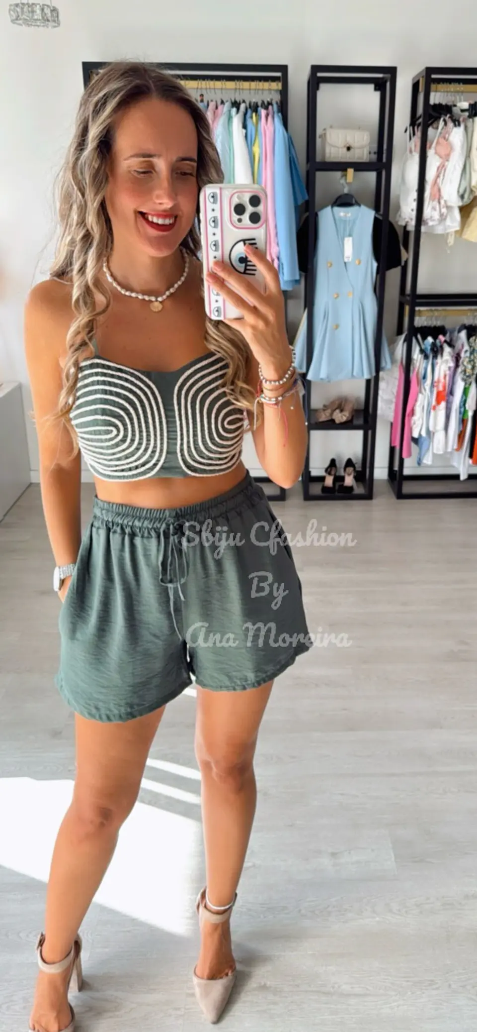 Conjunto de calção e top com efeito de corda 4