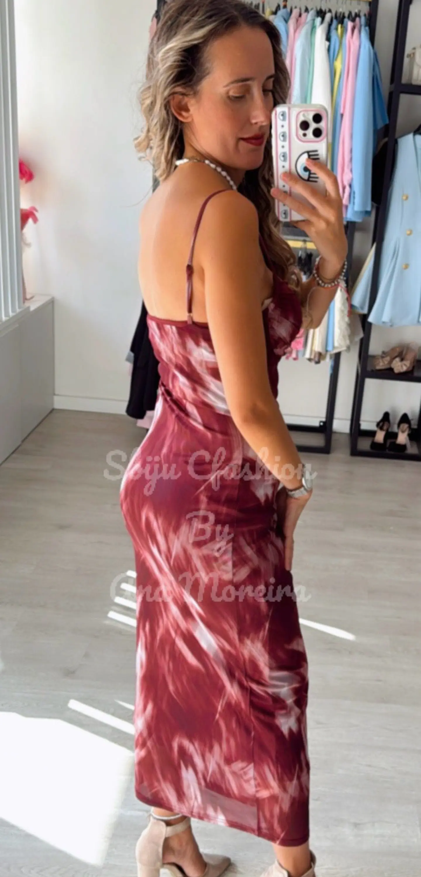 Vestido midi justo de alça estampado 9