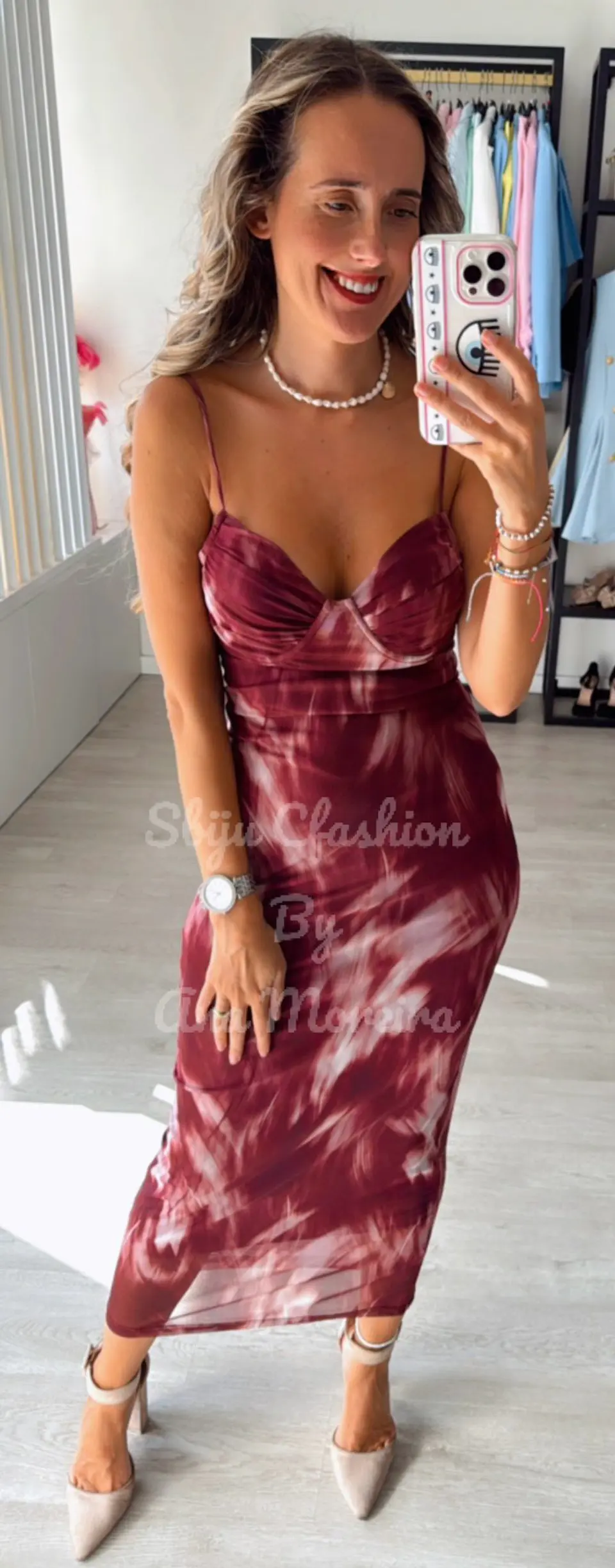 Vestido midi justo de alça estampado 12