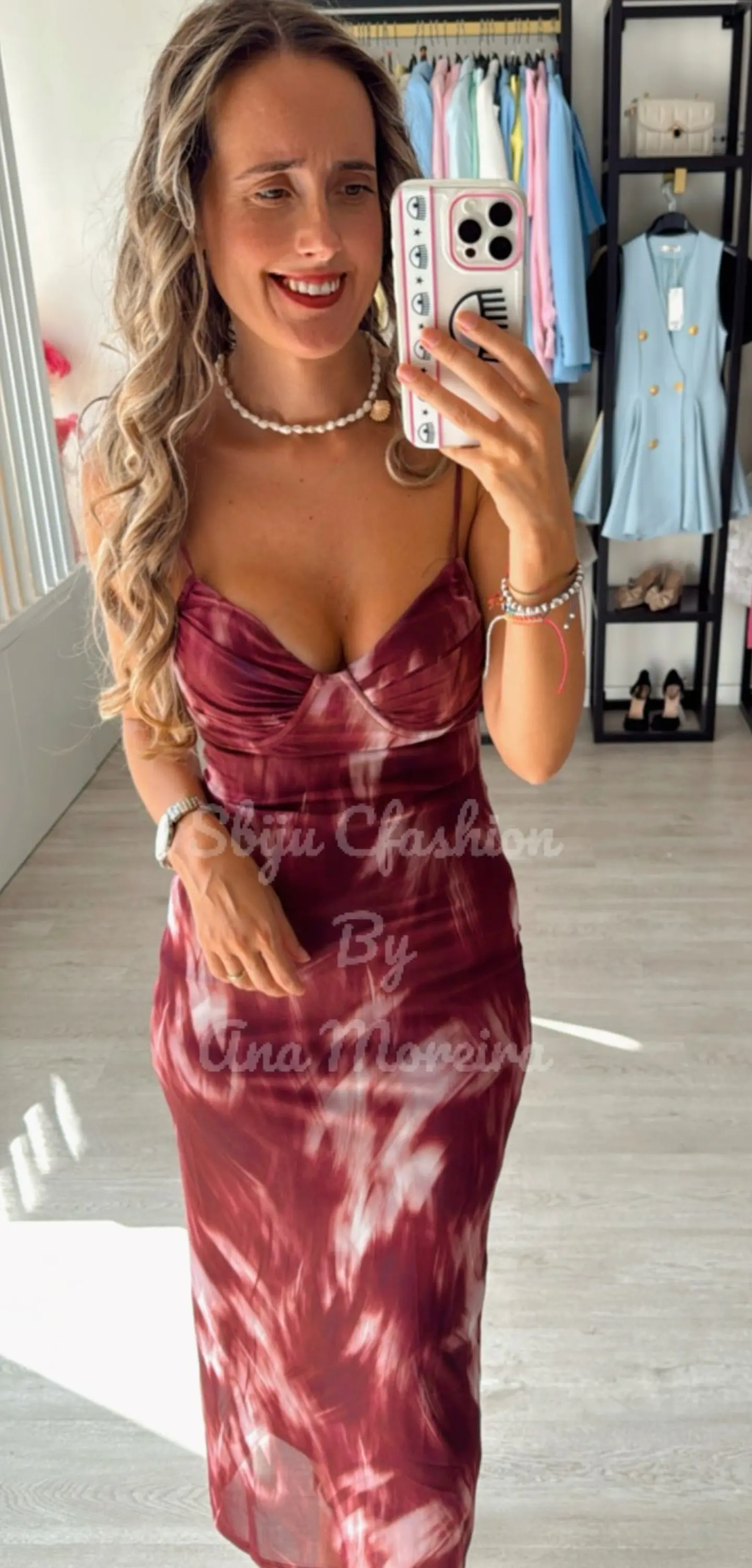 Vestido midi justo de alça estampado 14