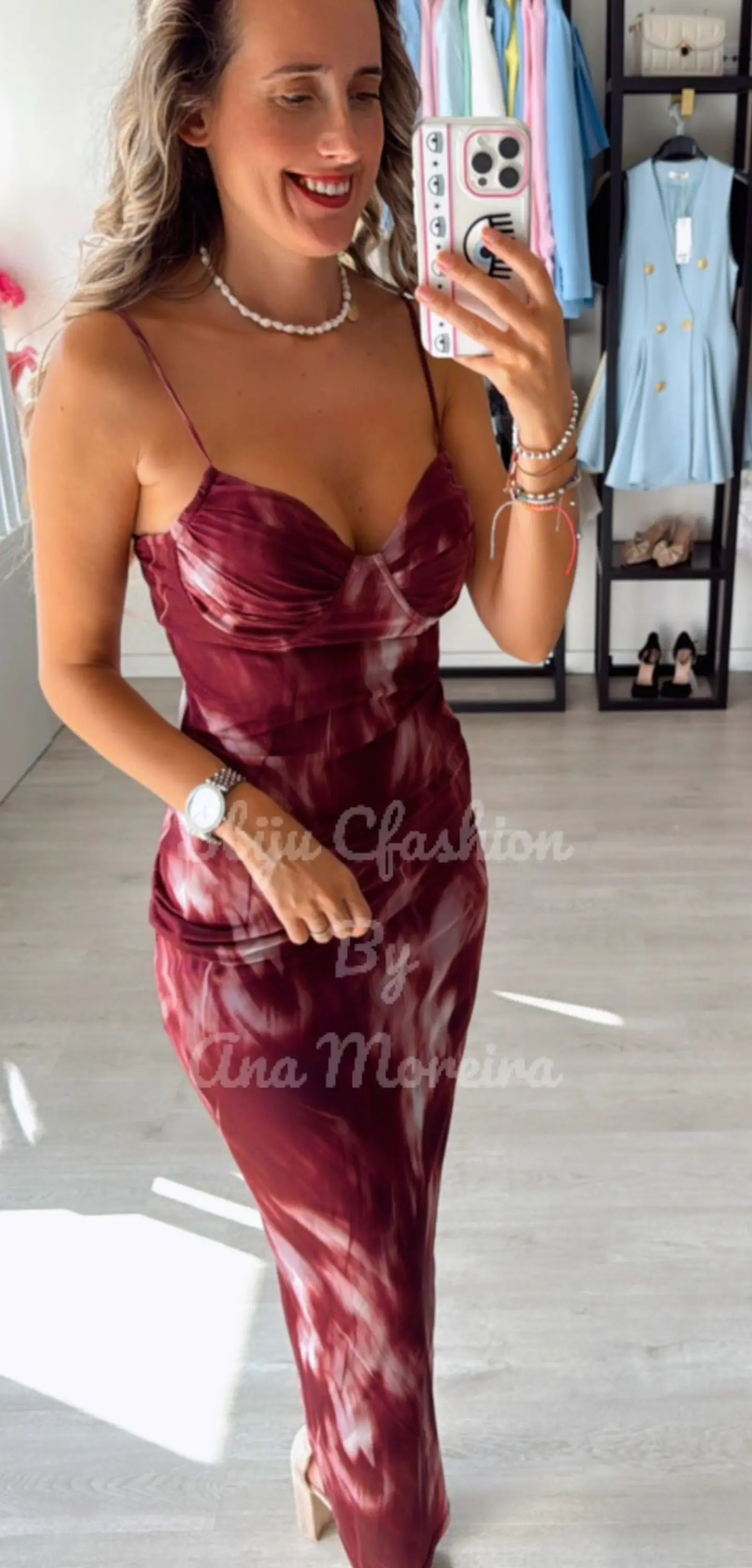 Vestido midi justo de alça estampado 10