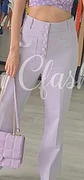 Calças Lilás em Tecido Opaco com Bolsos e Botões - Thumbnail 1