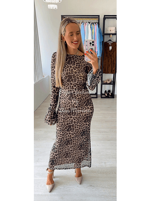 Vestido Comprido com Padrão Leopardo