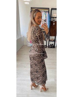 Vestido Comprido com Padrão Leopardo