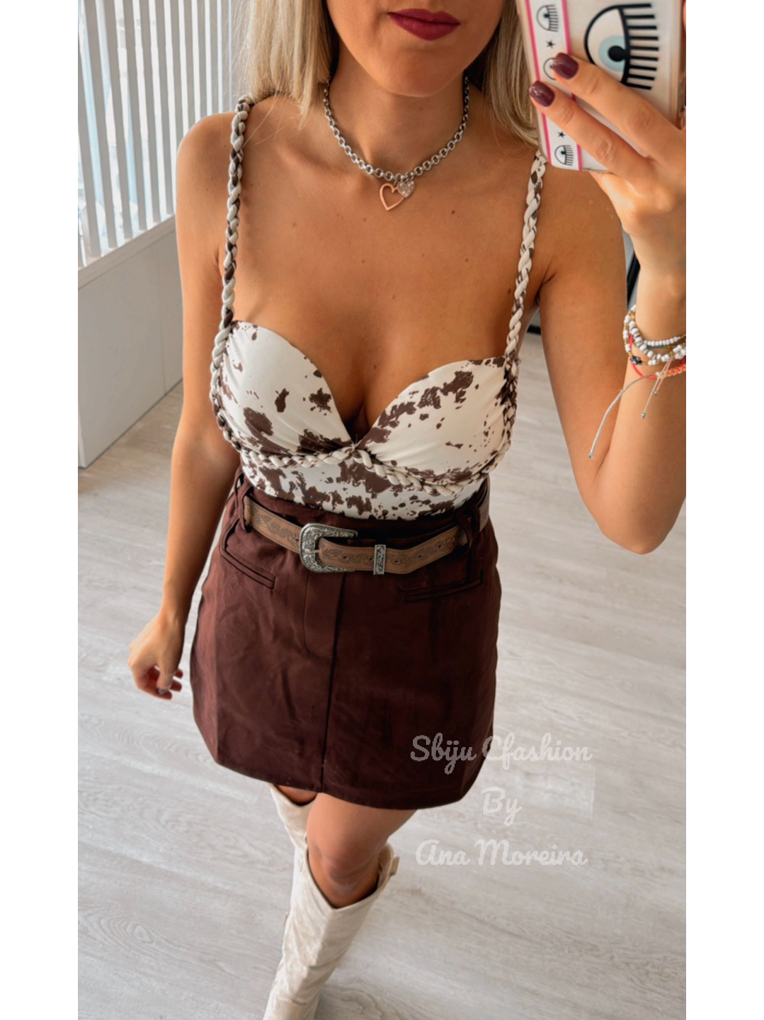 Top com Alça em Trança – Padrão Cow Print 5