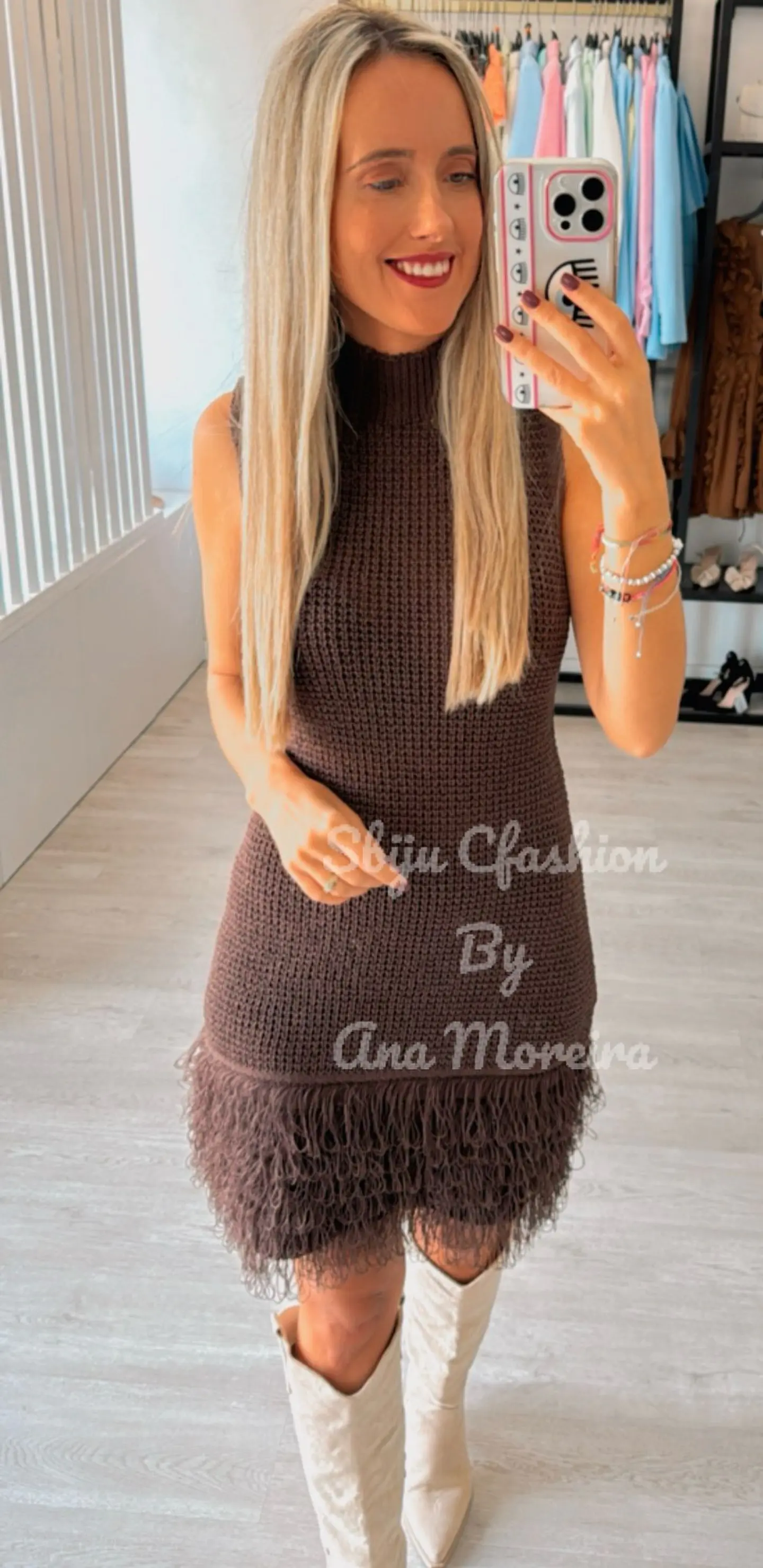 Vestido de Tricot Castanho com Franjas 6