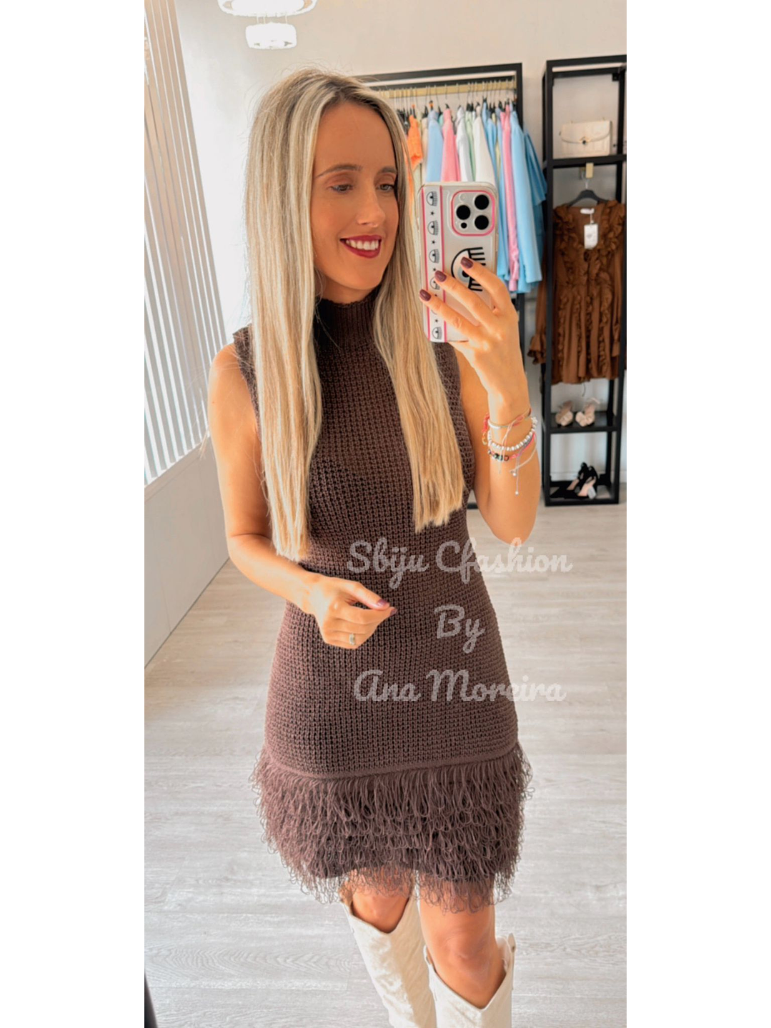 Vestido de Tricot Castanho com Franjas 7