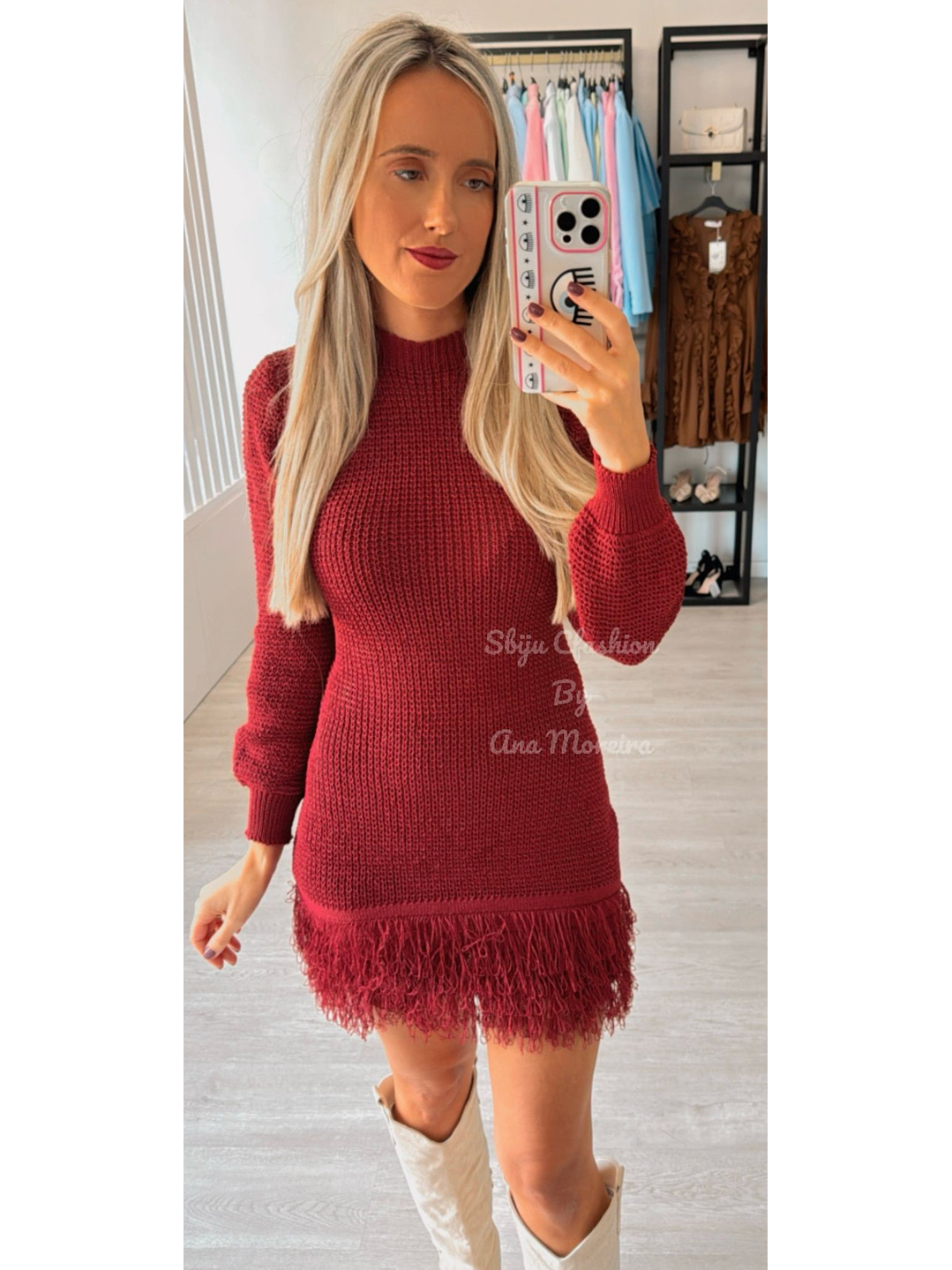 Vestido de Tricot com Franjas e Manga Comprida 10