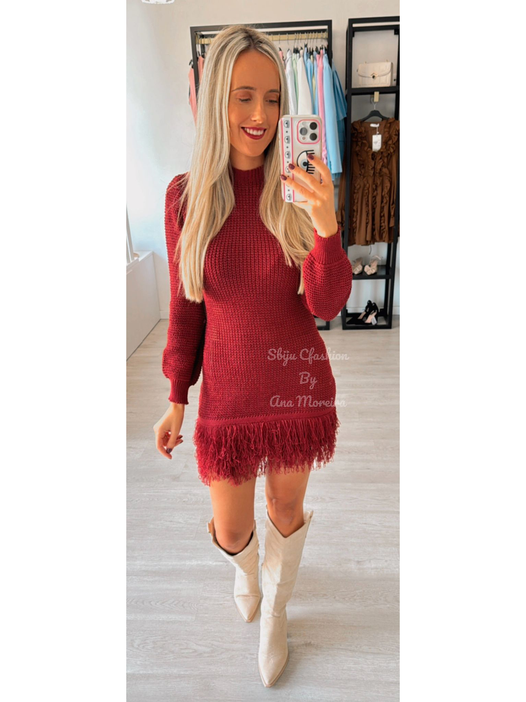 Vestido de Tricot com Franjas e Manga Comprida 7