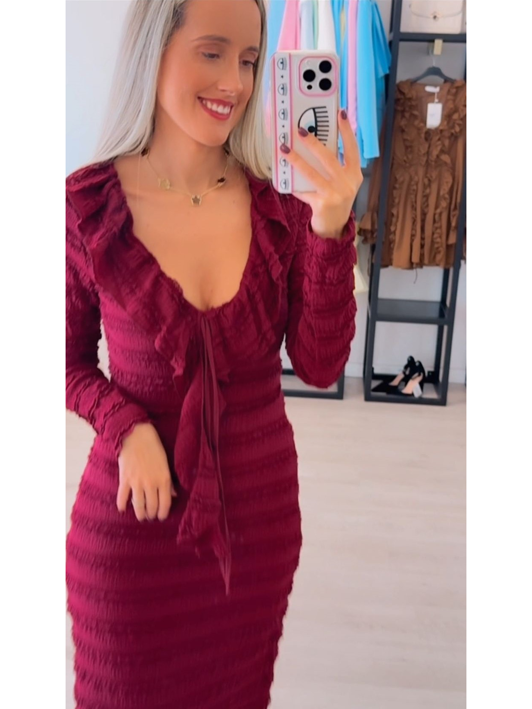 Vestido em Malha Canelada com Efeito Frisado 13