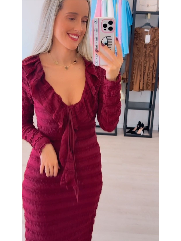 Vestido em Malha Canelada com Efeito Frisado 13