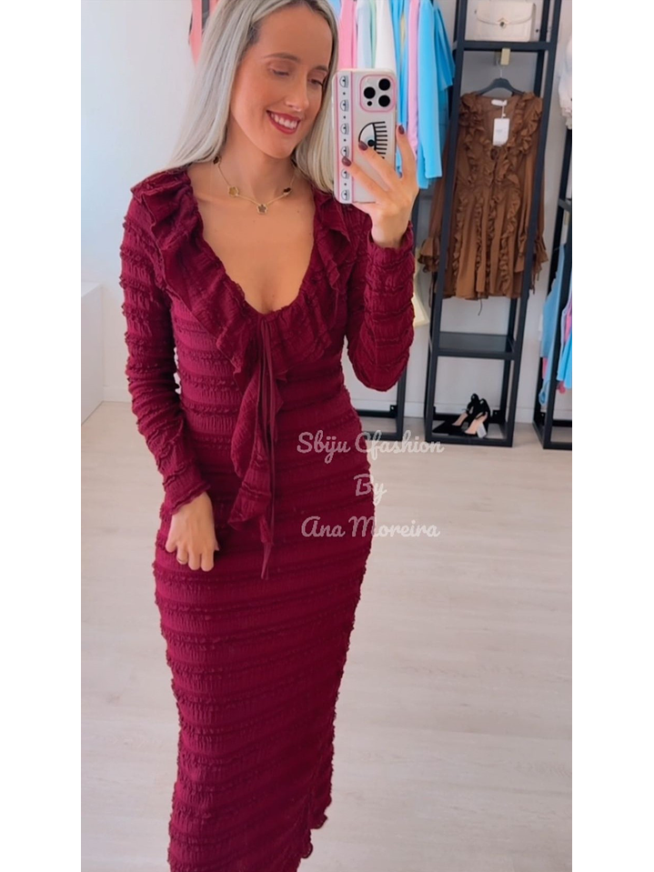 Vestido em Malha Canelada com Efeito Frisado 14