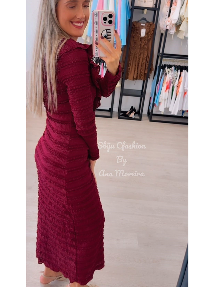 Vestido em Malha Canelada com Efeito Frisado 11