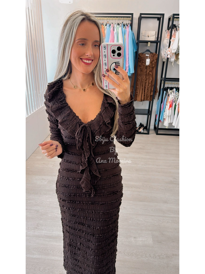 Vestido em Malha Canelada com Efeito Frisado 9