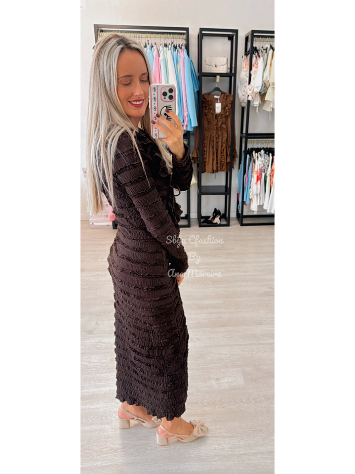 Vestido em Malha Canelada com Efeito Frisado 2