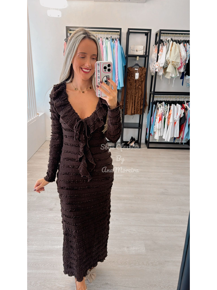 Vestido em Malha Canelada com Efeito Frisado 4