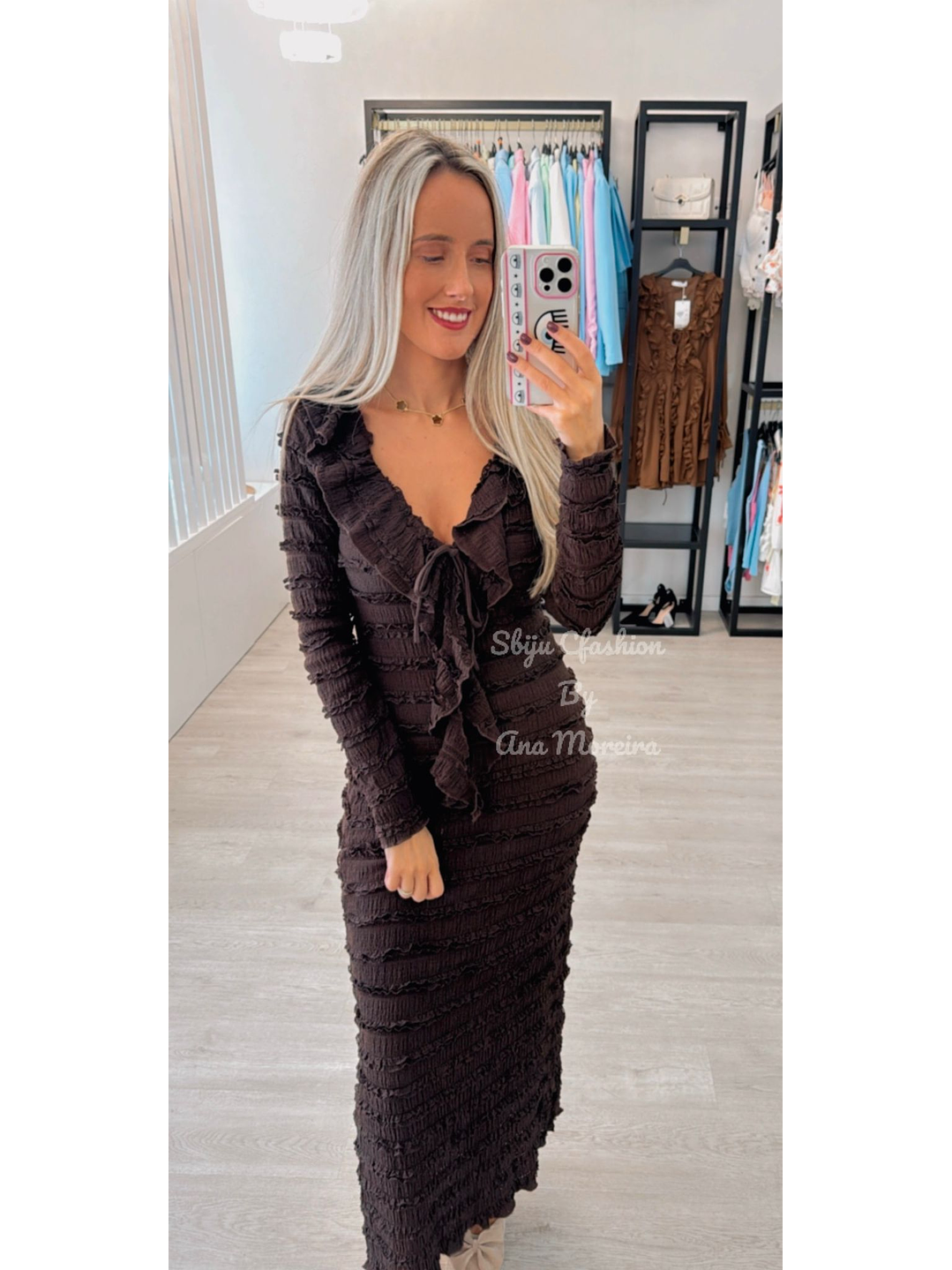 Vestido em Malha Canelada com Efeito Frisado 1