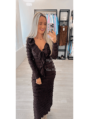 Vestido em Malha Canelada com Efeito Frisado