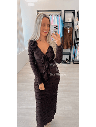 Vestido em Malha Canelada com Efeito Frisado