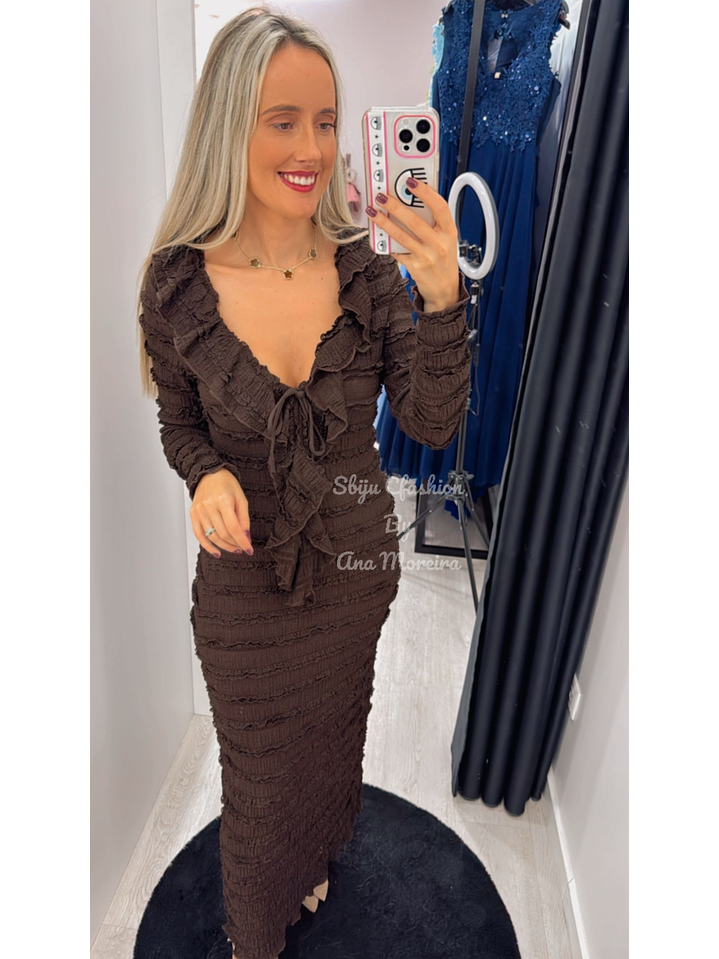 Vestido em Malha Canelada com Efeito Frisado 3