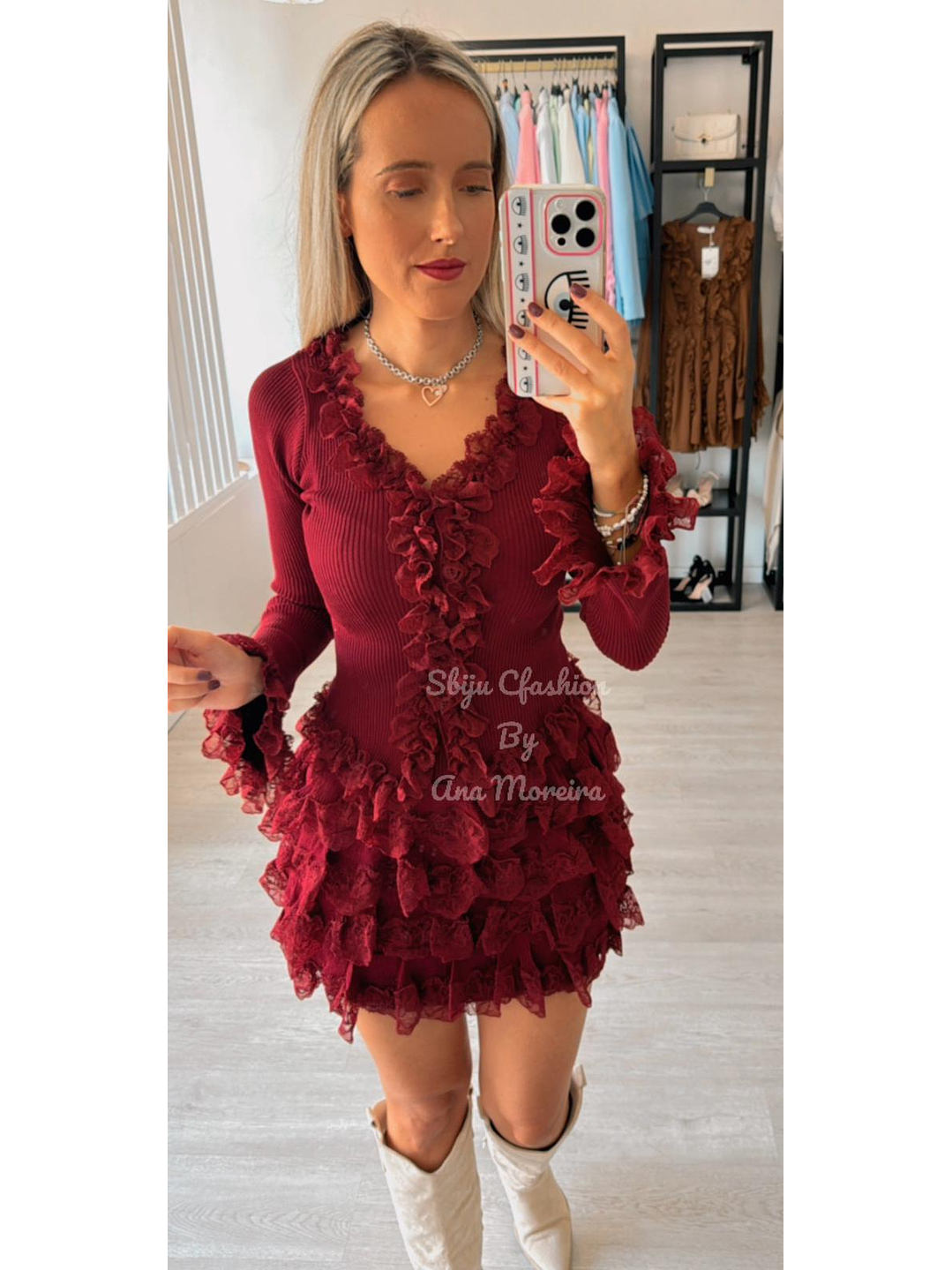 Conjunto de Saia e Casaco com Folhos em Renda 11