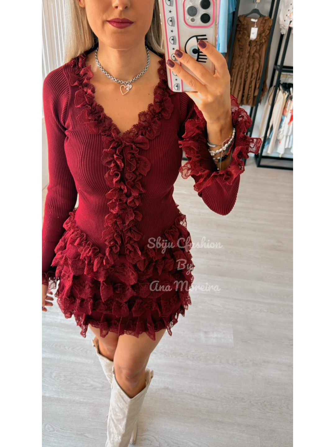 Conjunto de Saia e Casaco com Folhos em Renda 12