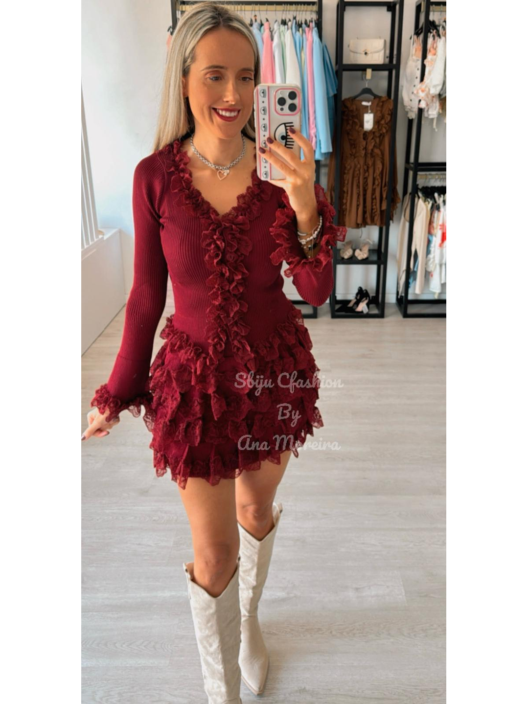 Conjunto de Saia e Casaco com Folhos em Renda 9