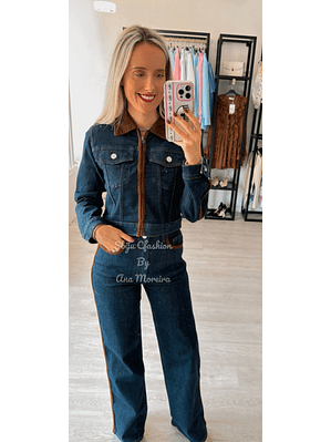 Conjunto em Ganga Queen Hearts com Detalhes Castanhos