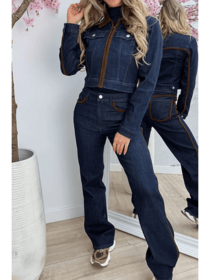 Conjunto em Ganga Queen Hearts com Detalhes Castanhos