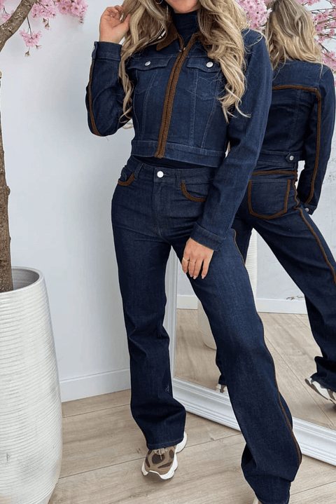 Conjunto em Ganga Queen Hearts com Detalhes Castanhos