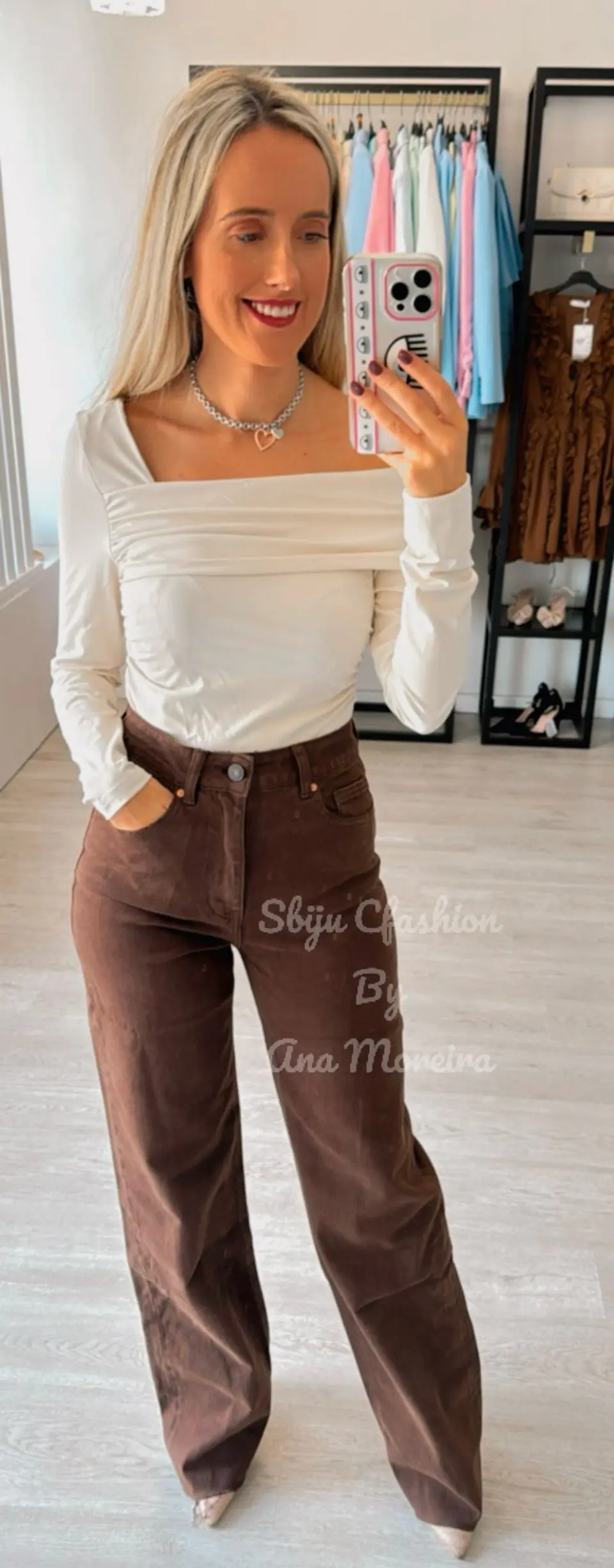 Calças de Ganga Castanhas Queen Hearts 1