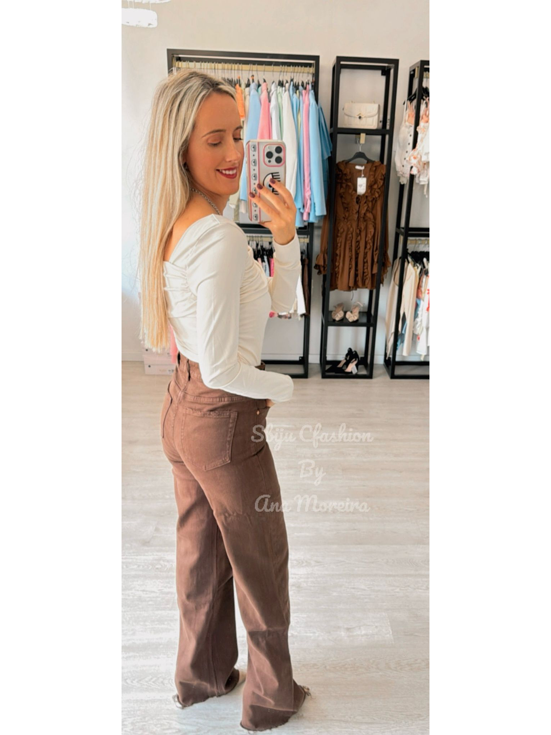 Calças de Ganga Castanhas Queen Hearts 6