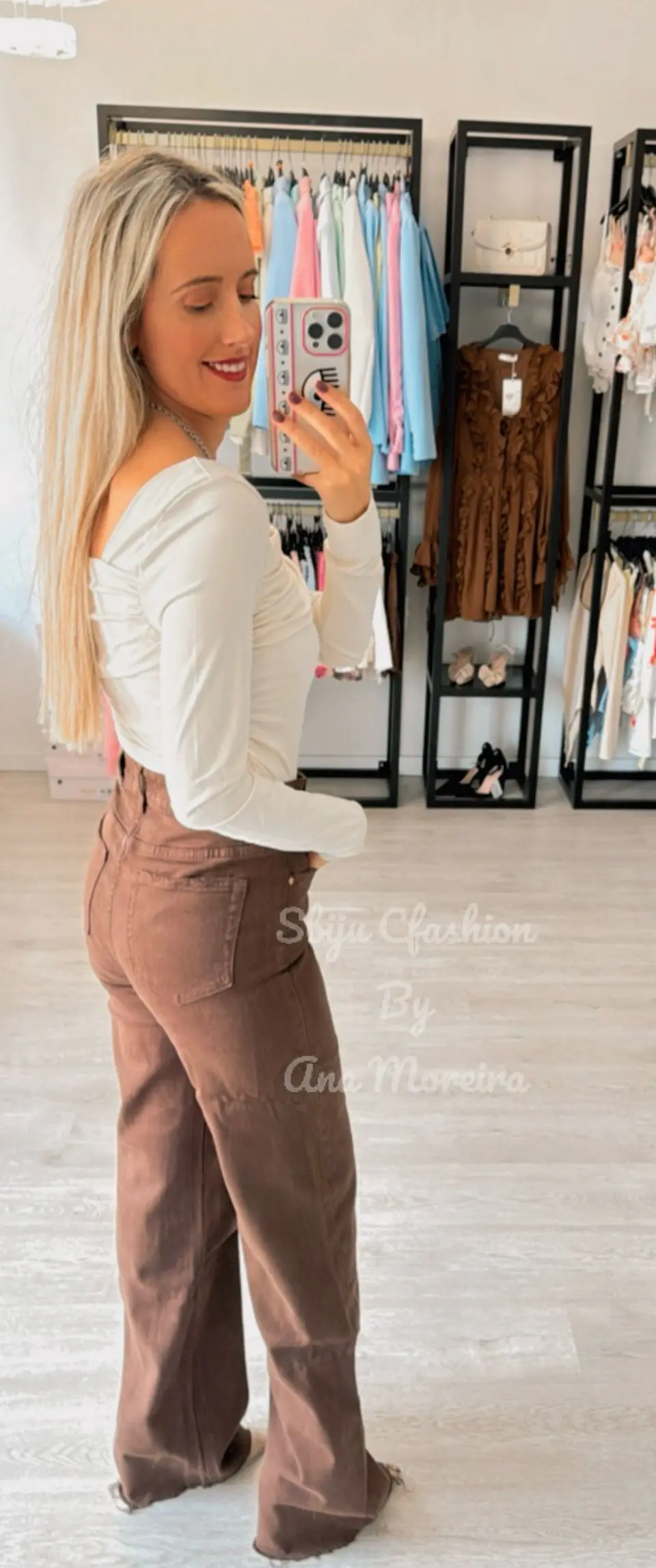 Calças de Ganga Castanhas Queen Hearts 6