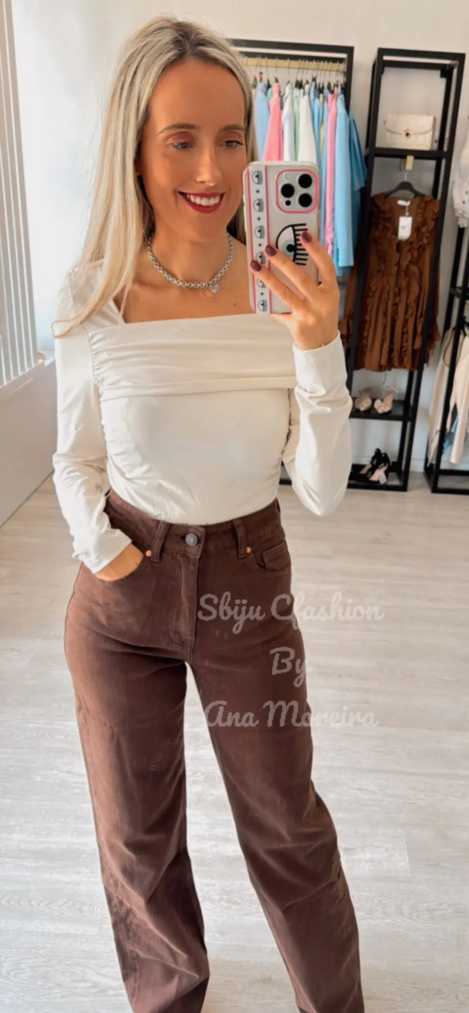 Calças de Ganga Castanhas Queen Hearts 5