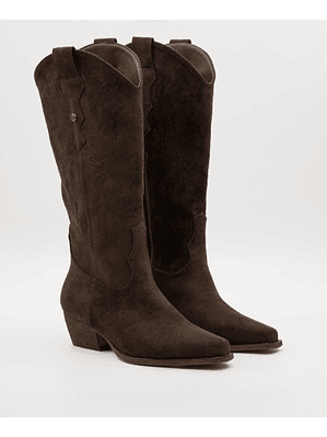 Bota Texana Castanha em Camurça de Cano Médio