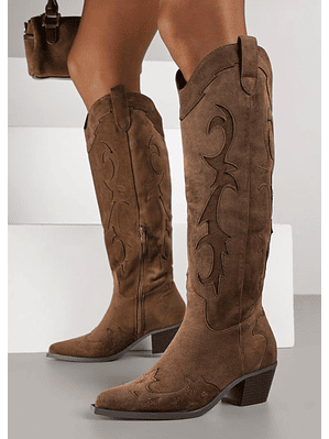 Bota Texana Castanha em Camurça de Cano Alto 