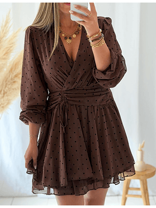 Vestido Castanho com Bolinhas Pretas