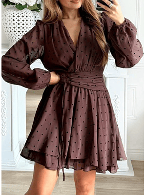 Vestido Castanho com Bolinhas Pretas