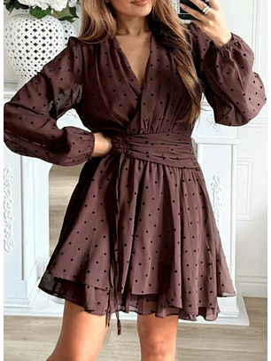 Vestido Castanho com Bolinhas Pretas