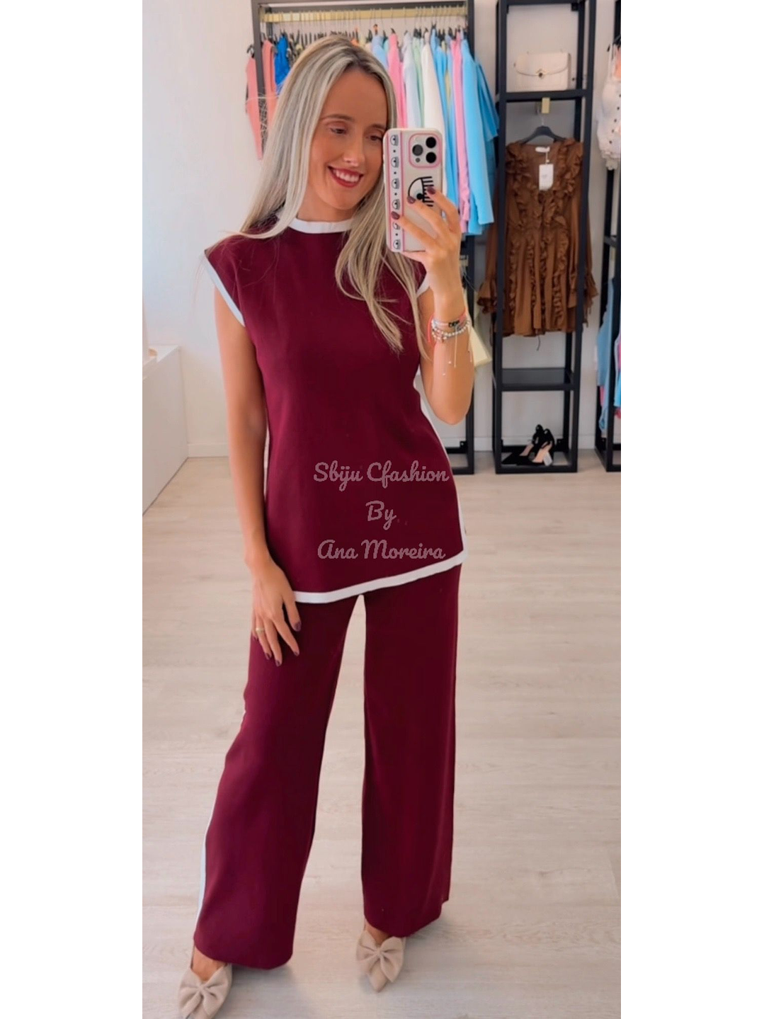 Conjunto de Colete Comprido e Calça em Malha  1