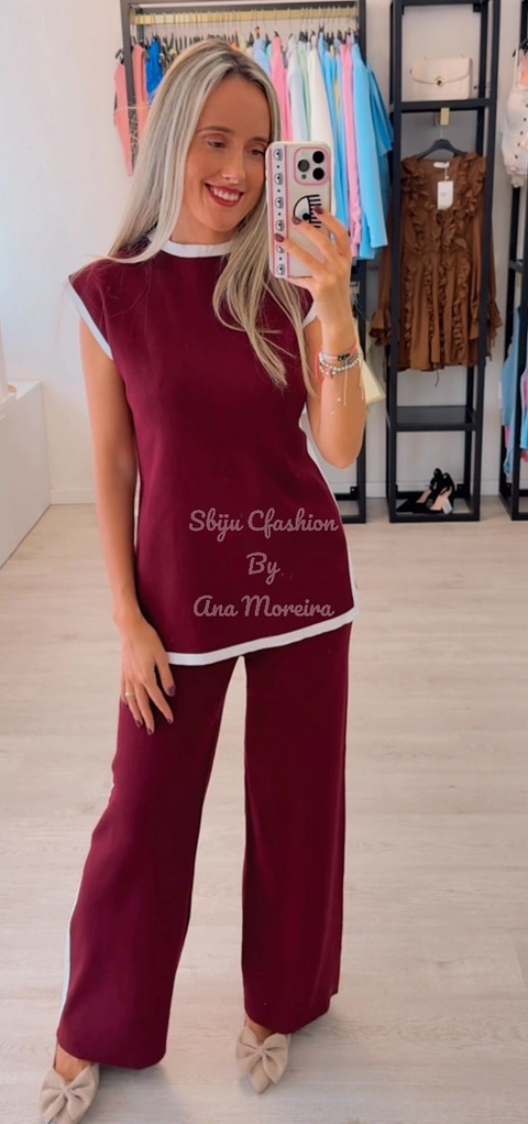 Conjunto de Colete Comprido e Calça em Malha 