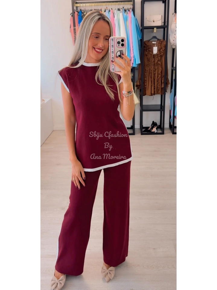 Conjunto de Colete Comprido e Calça em Malha  1