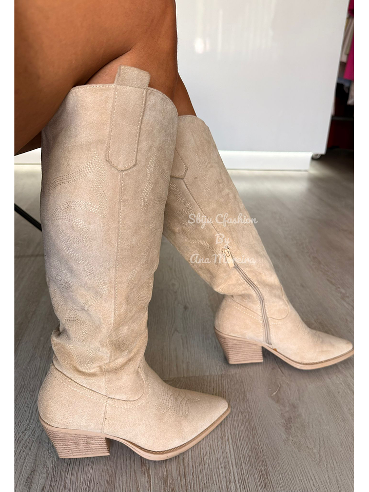 Bota Texana Cano Alto Bege 1