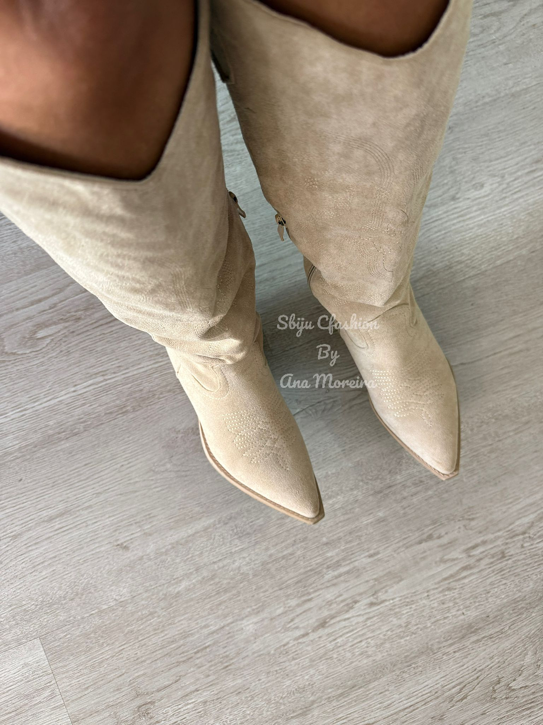 Bota Texana Cano Alto Bege 4