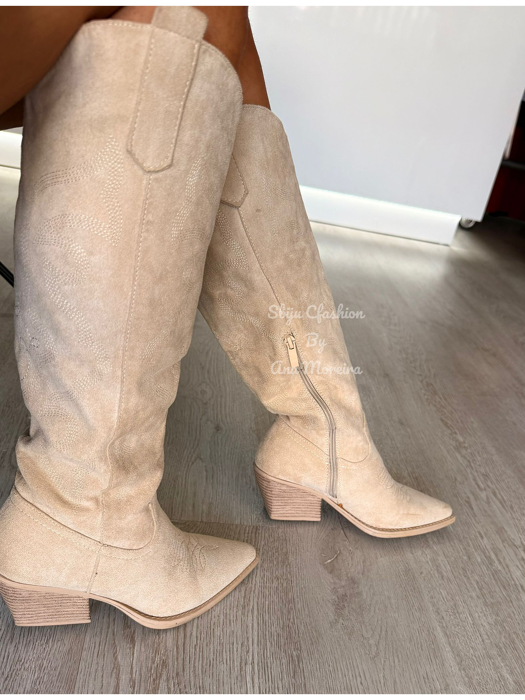 Bota Texana Cano Alto Bege 2