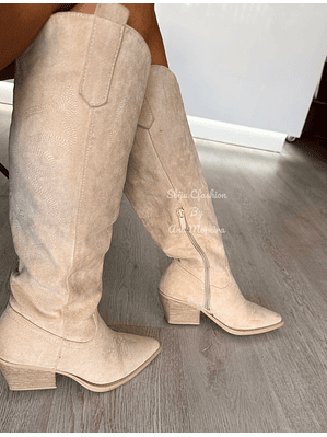 Bota Texana Cano Alto Bege