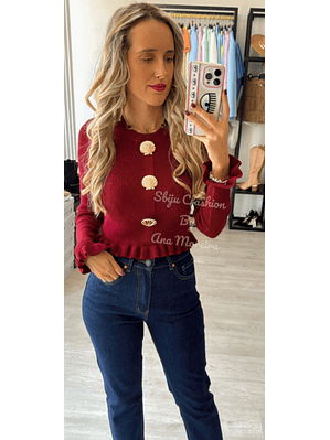 Camisola de Malha com Botões em Forma de Concha