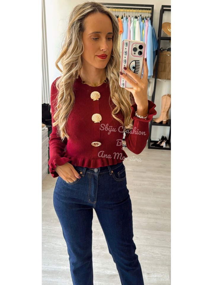 Camisola de Malha com Botões em Forma de Concha 1